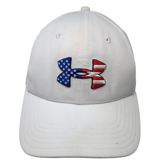 Under Armour Freedom Fitted Hat White Medium Embroidered Logo Stretch - Picture 1 of 10